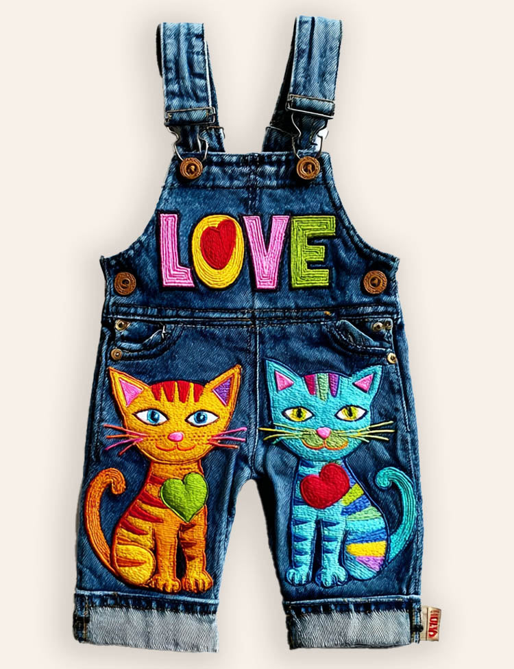 Fun Colorful Cartoon Cats Overalls