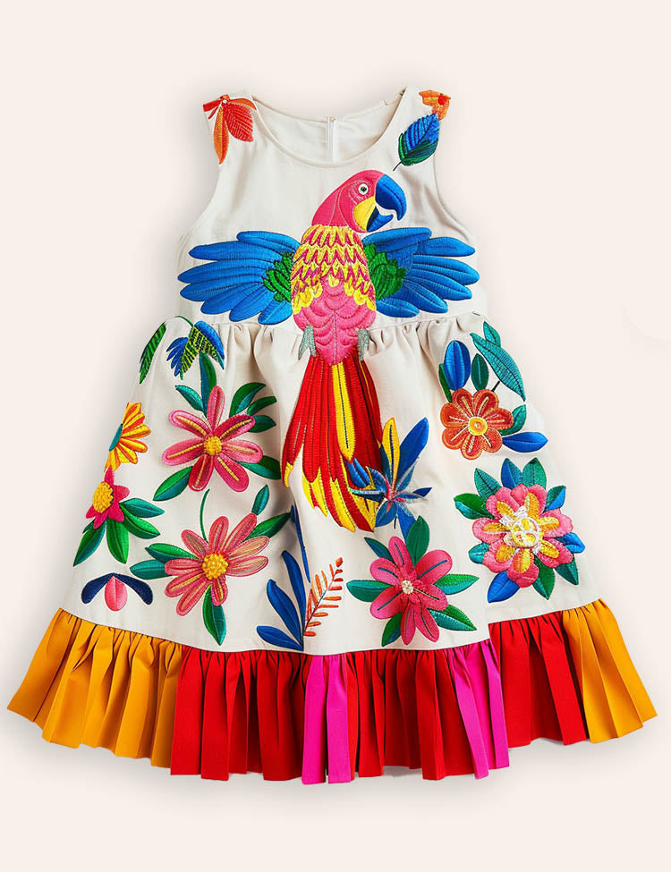 Floral Parrot Sleeveless Dress