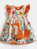 Floral Fox Applique Frill Sleeves Dress