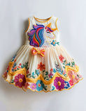 Magical Rainbow Unicorn Embroidered Floral Party Dress