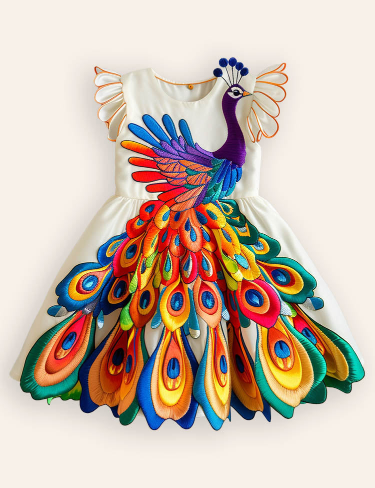 Multi Peacock Ruffle Sleeves Dress