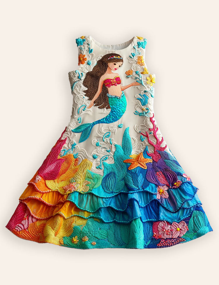 Rainbow Coral Mermaid Sleeveless Dress