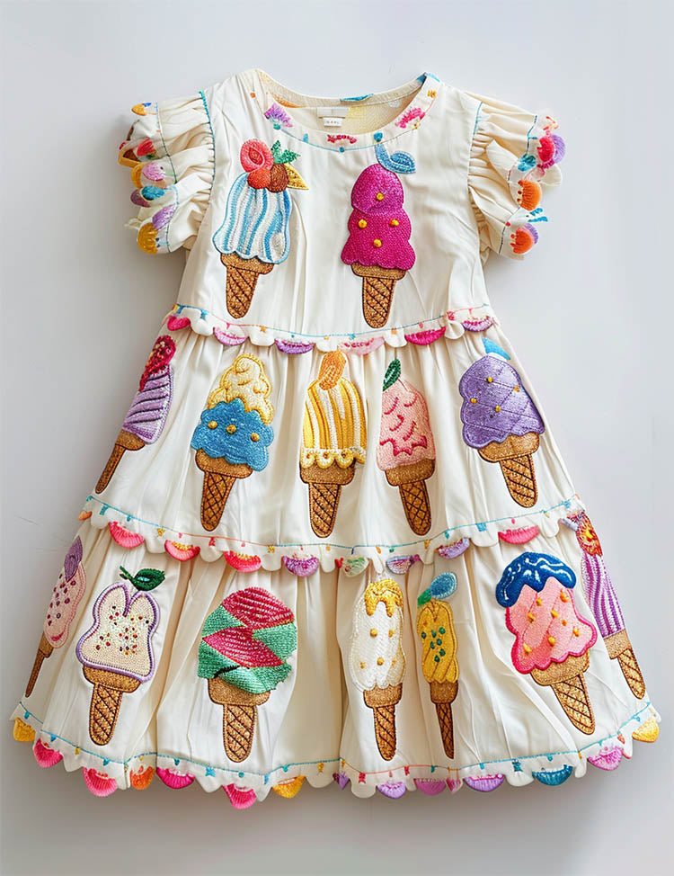 Ice Cream Scalloped Hem Layered Dress