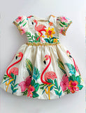 Flamingo Puff Sleeves Dress