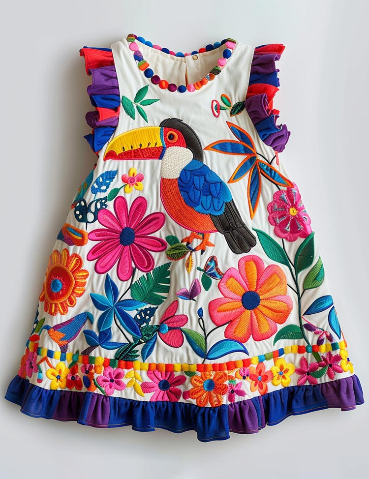 Jungle Fiesta Toucan Bright Floral Sundress