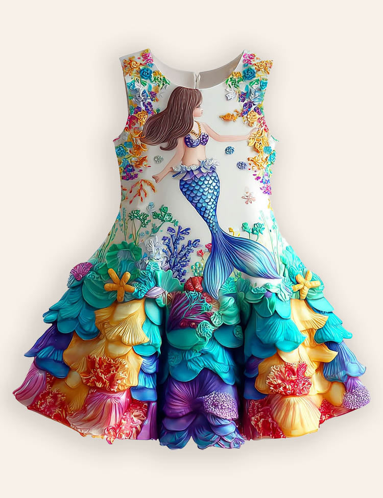 Rainbow Coral Mermaid Sleeveless Dress