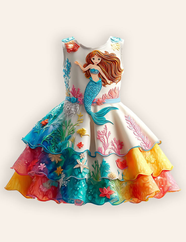 Multi Layers Rainbow Coral Mermaid Party Dress