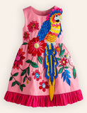 Floral Parrot Ruffle Sleeves Dress