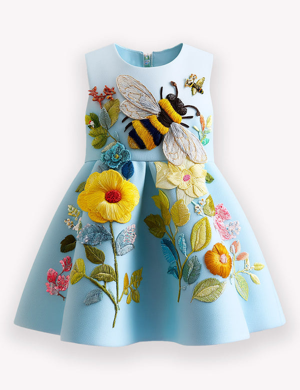 Bee Applique Floral Garden Dress