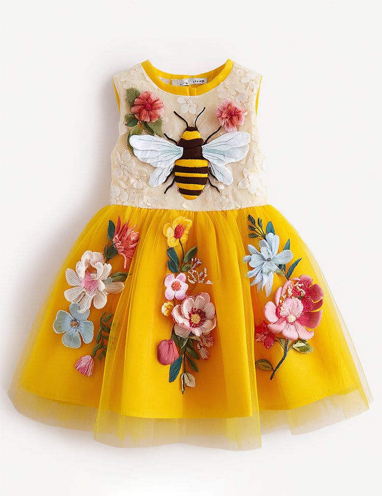 Floral Bee Applique Tulle Party Dress