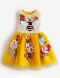 Floral Bee Applique Tulle Party Dress
