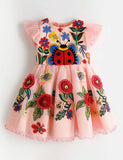 Floral Ladybug Embroidered Tulle Party Dress