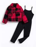 Plaid Fleece Jacket & Romper Set