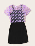 T-shirt + Sommerfugletryk Suspender Dress Todelt sæt