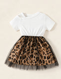 Girls Print Leopard Print Tulle Dress