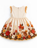 Little Deer Appliqué Maple Leaves Party Dress