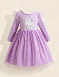 Long Sleeve Unicorn Birthday Rainbow Princess Dress