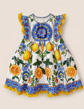 Mediterranean Zest Ruffled Dress