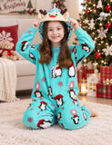 Christmas Family Matching Penguin Fleece Hooded Zip-Up Pajamas