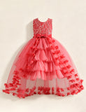 Enchanted Rose Tiered Red Tulle Gown