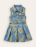 Blomsterprint i talje denimkjole