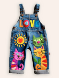 Children's colorful Cat And Flower Overalls