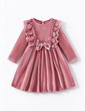 Velvet Lace Ruffled Bow Dress