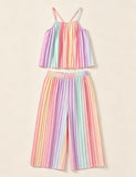 Color Suspender Pleated Pants Two-piece Set