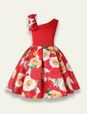 Diagonal Shoulder Rose Printed Party Dress - Mini Taylor