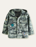 Dinosaur Camouflage Button Design Hooded Jacket