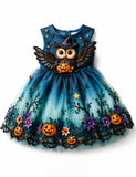 Halloween Magic Owl & Pumpkin Tulle Party Dress