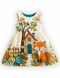 Fox Tree House Appliqué Party Dress