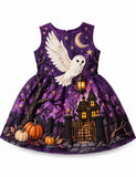 Flying Owl & Haunted House Halloween Dress