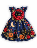 Midnight Rose Black Cat Halloween Dress