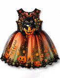 Halloween Black Cat & Pumpkin Tulle Party Dress