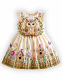 Fun Owl Frill Sleeves Party Dress