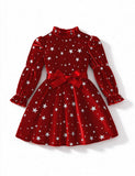 Velvet Star Bow Long Sleeves Dress