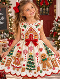 Gingerbread House Embroidery Christmas Candy Party Dress