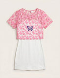 T-shirt + Sommerfugletryk Suspender Dress Todelt sæt