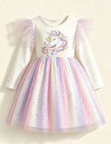Long Sleeve Unicorn Birthday Rainbow Princess Dress