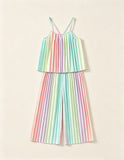 Color Suspender Pleated Pants Two-piece Set