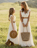 Mom and Me Lace Embroidered Long Dress