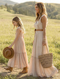 Mom and Me Lace Embroidered Long Dress