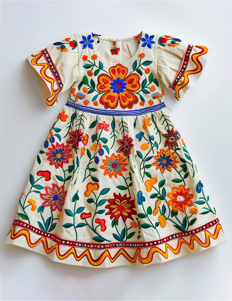 Bohemian Fiesta Blooms Folk-Art Dress