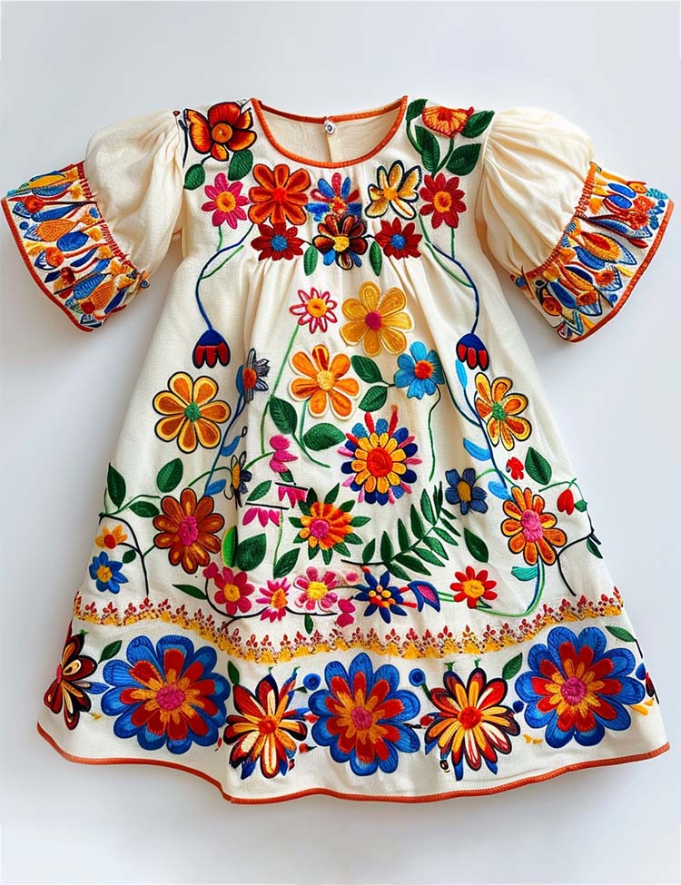 Bohemian Fiesta Blooms Folk-Art Dress