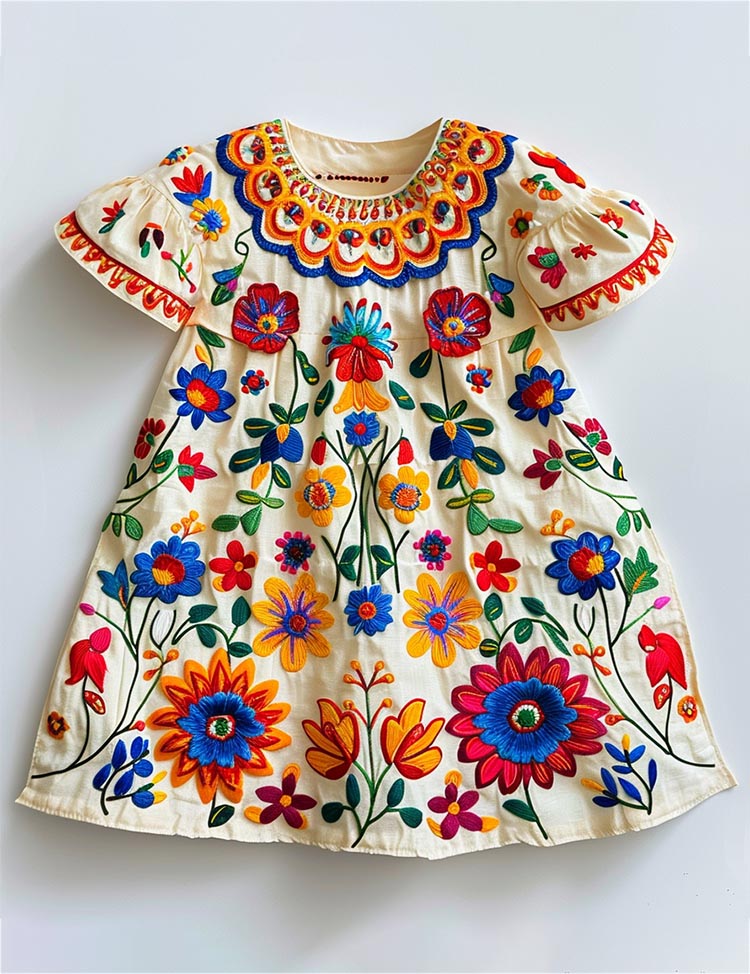 Bohemian Fiesta Blooms Folk-Art Dress