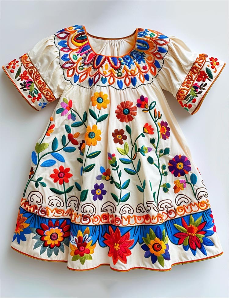 Bohemian Fiesta Blooms Folk-Art Dress