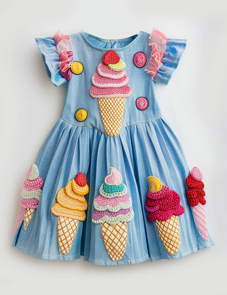 Sweet Ice Creams Applique Party Dress