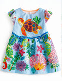 Multi Coral Turtle Applique Dress
