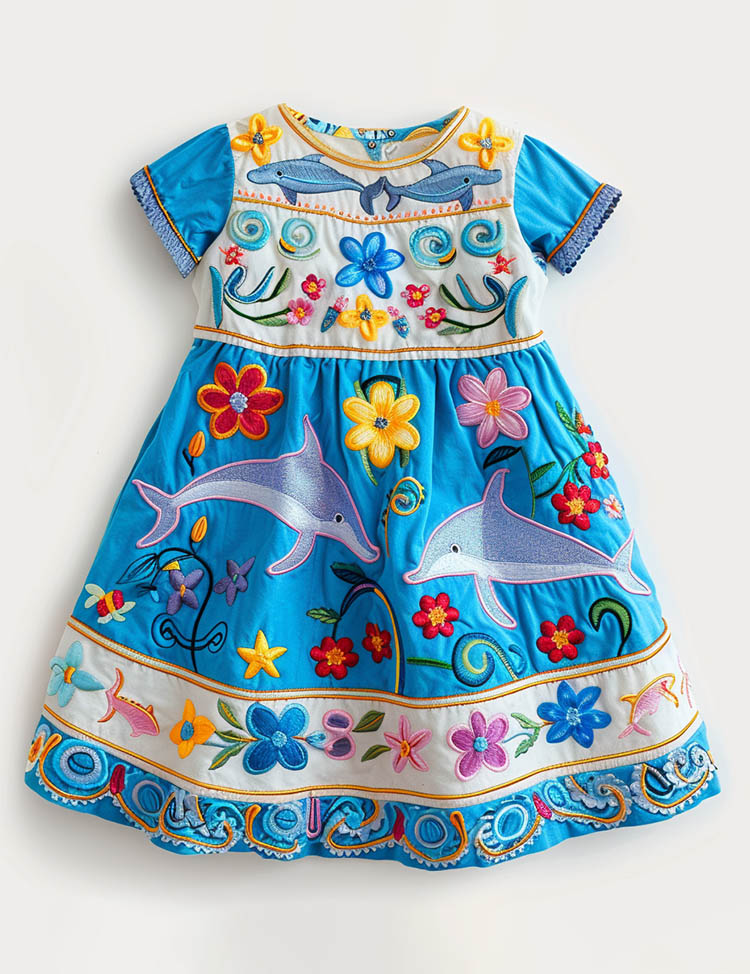 Dolphin Wave Appliqué Dress
